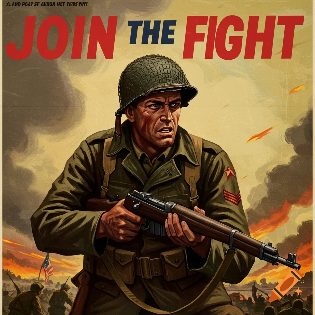 A soldier with a rifle is featured on a poster with the words 'VIETNAM