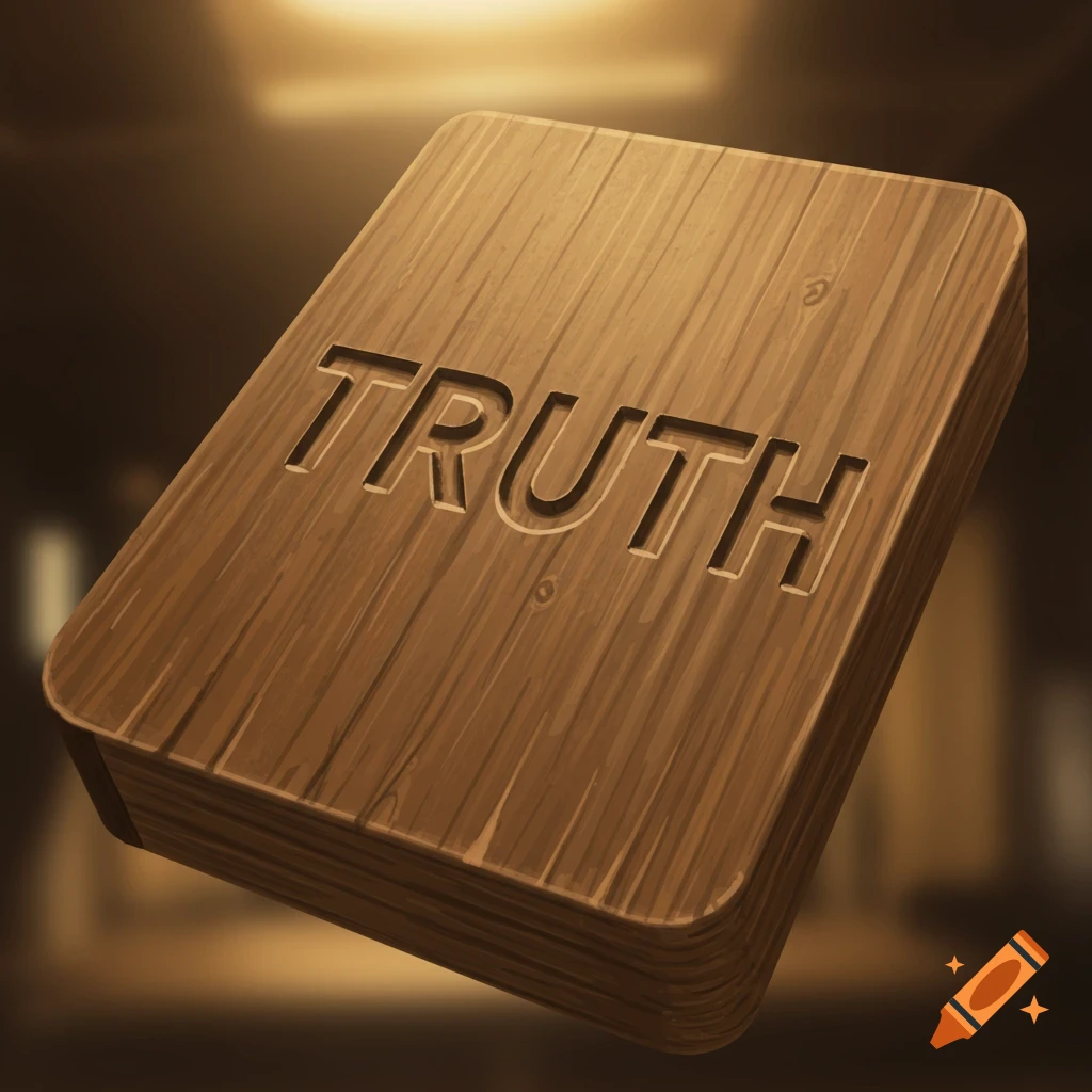 A wooden object with the word TRUTH carved into it.