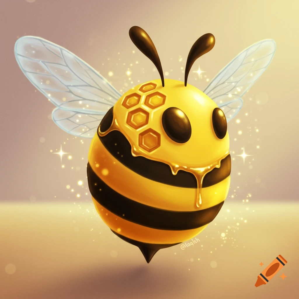 A cute round bee dripping honey
