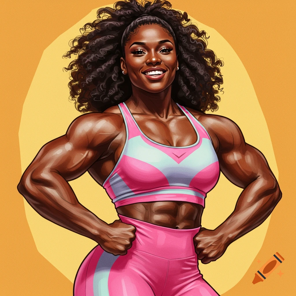 Smiling muscular woman in pink workout clothes