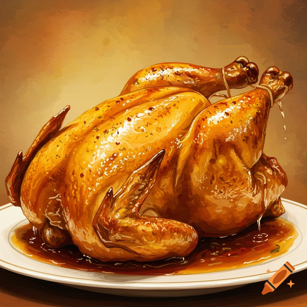 A roasted chicken on a plate.