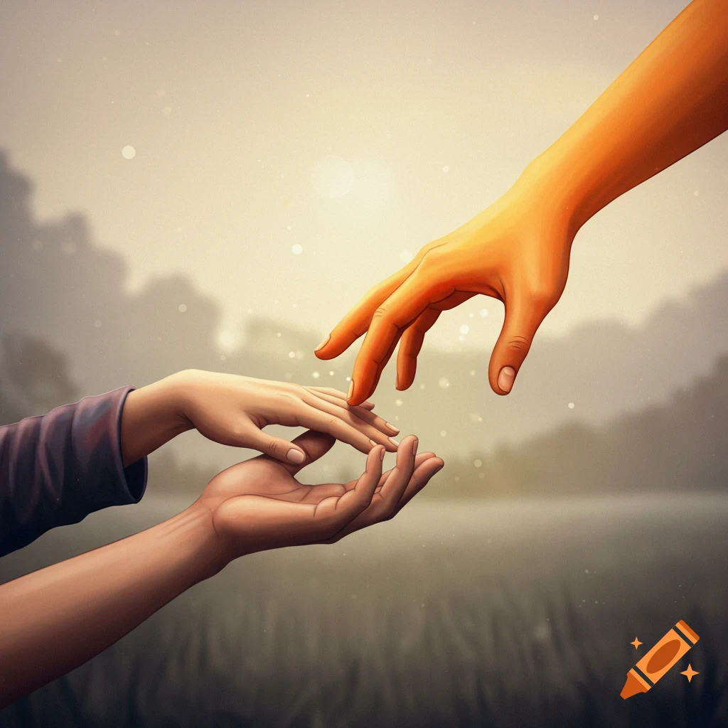 Two hands reaching towards each other