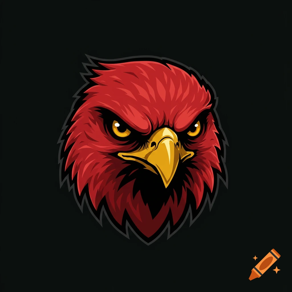 Graphic illustration of a red hawk head mascot