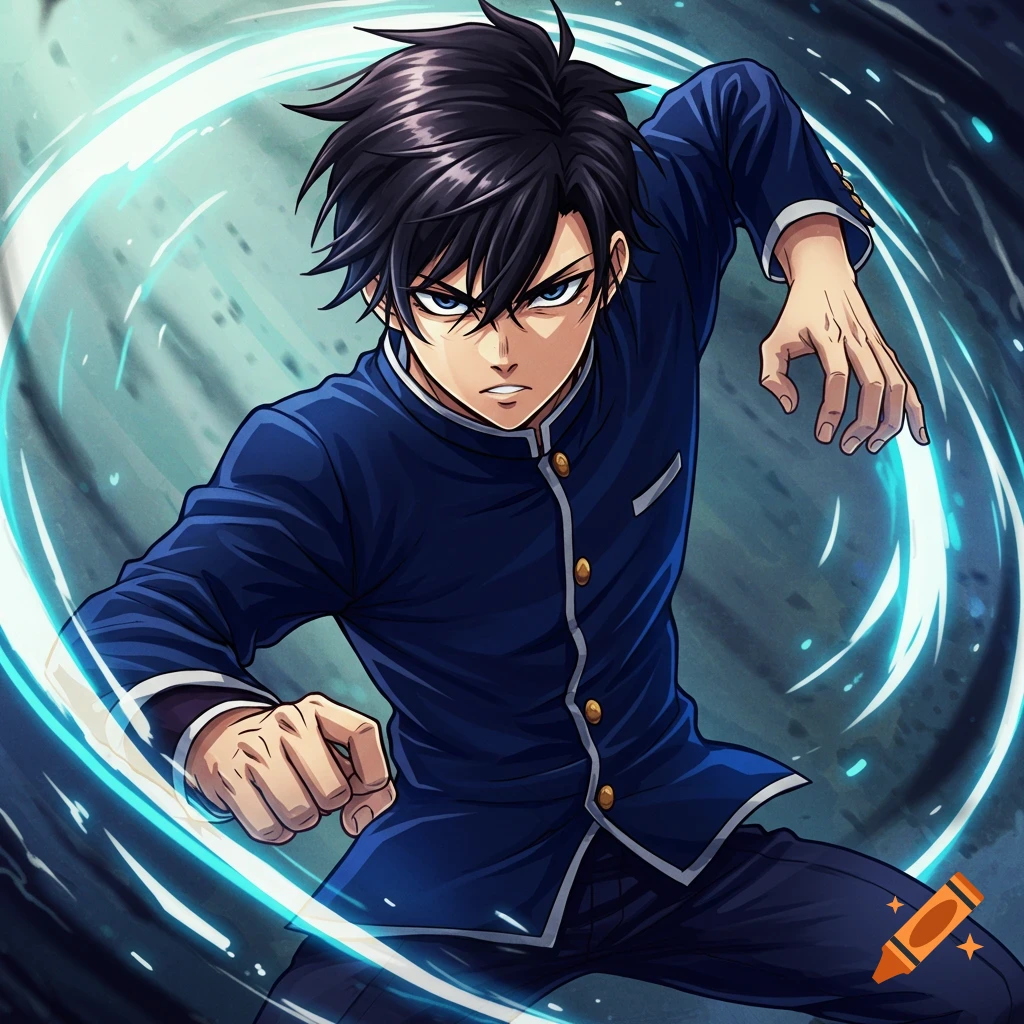 Anime character in a dynamic action pose surrounded by glowing energy effects.