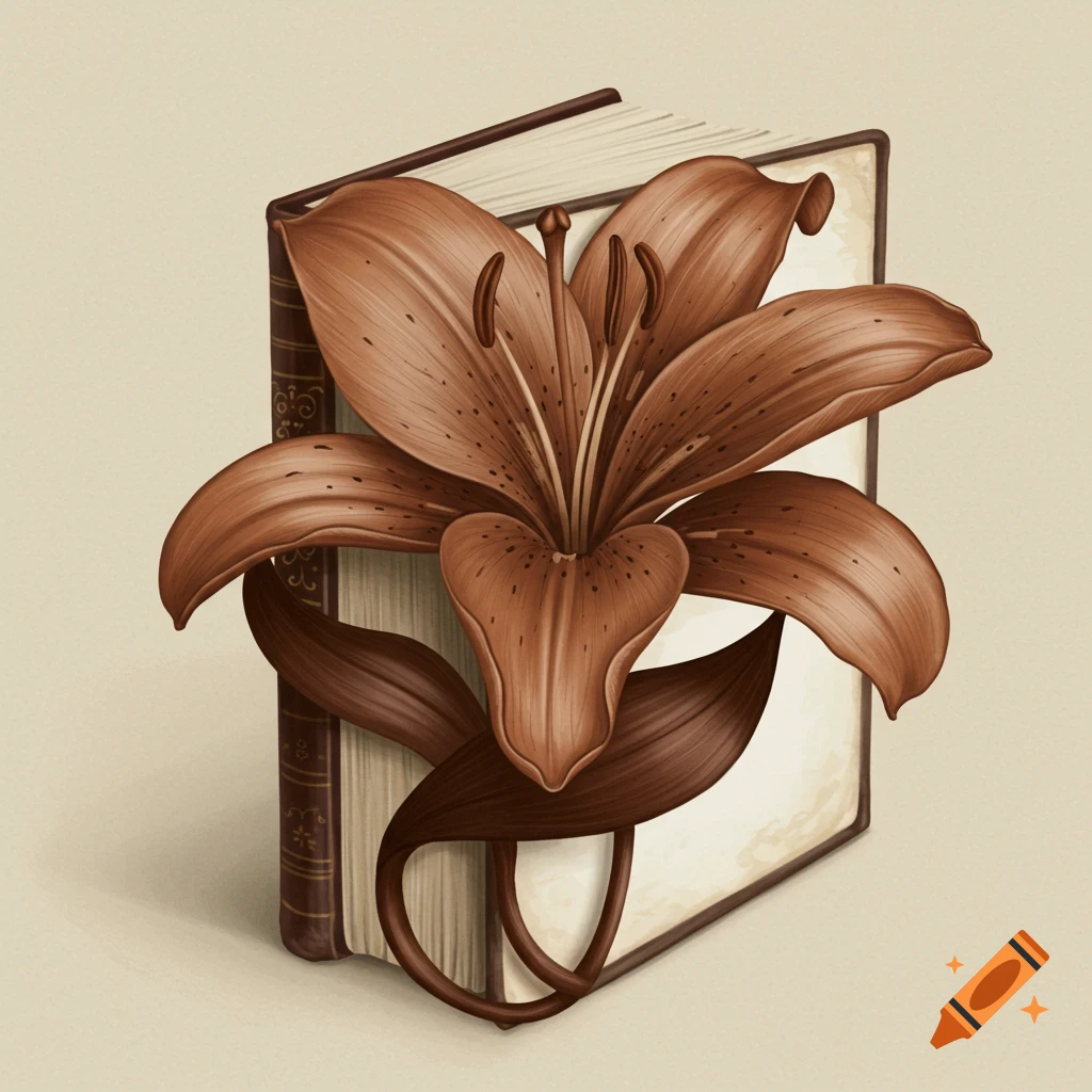 A book with a brown flower wrapping around the cover.