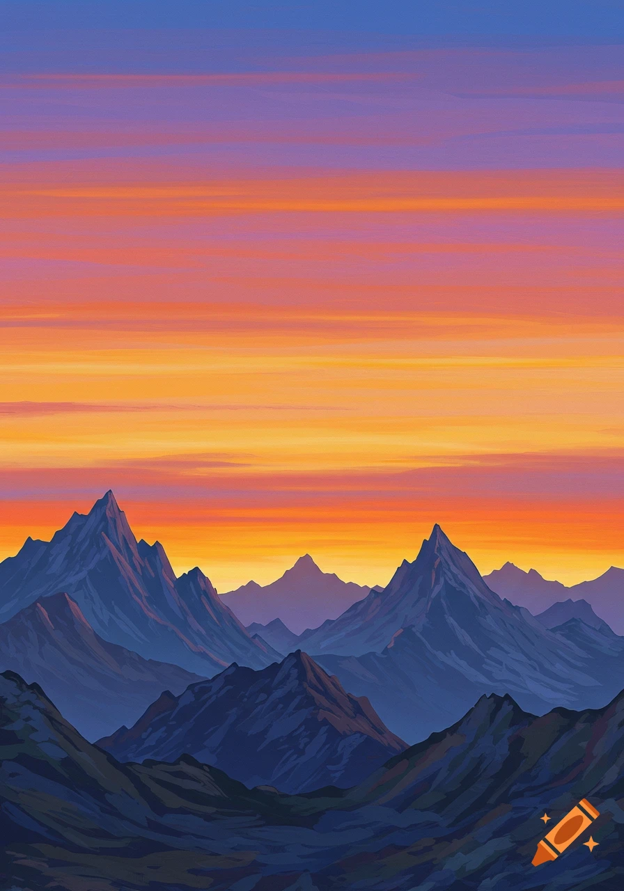 Mountains under a vibrant sunset sky.