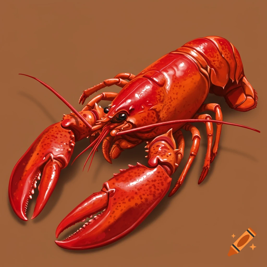 A red lobster on a brown background