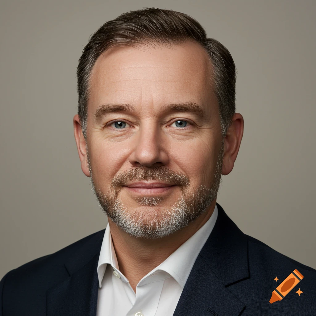 Close-up portrait of a man in a suit against a plain background.