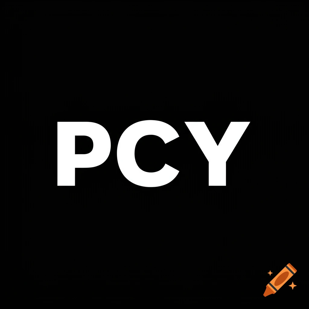 White letters PCY on a black background