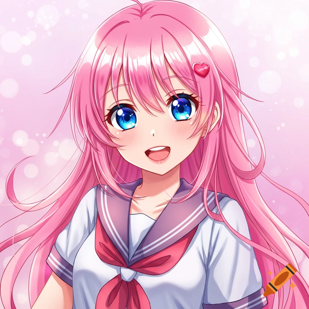 Anime portrait of a pink-haired girl in a school uniform