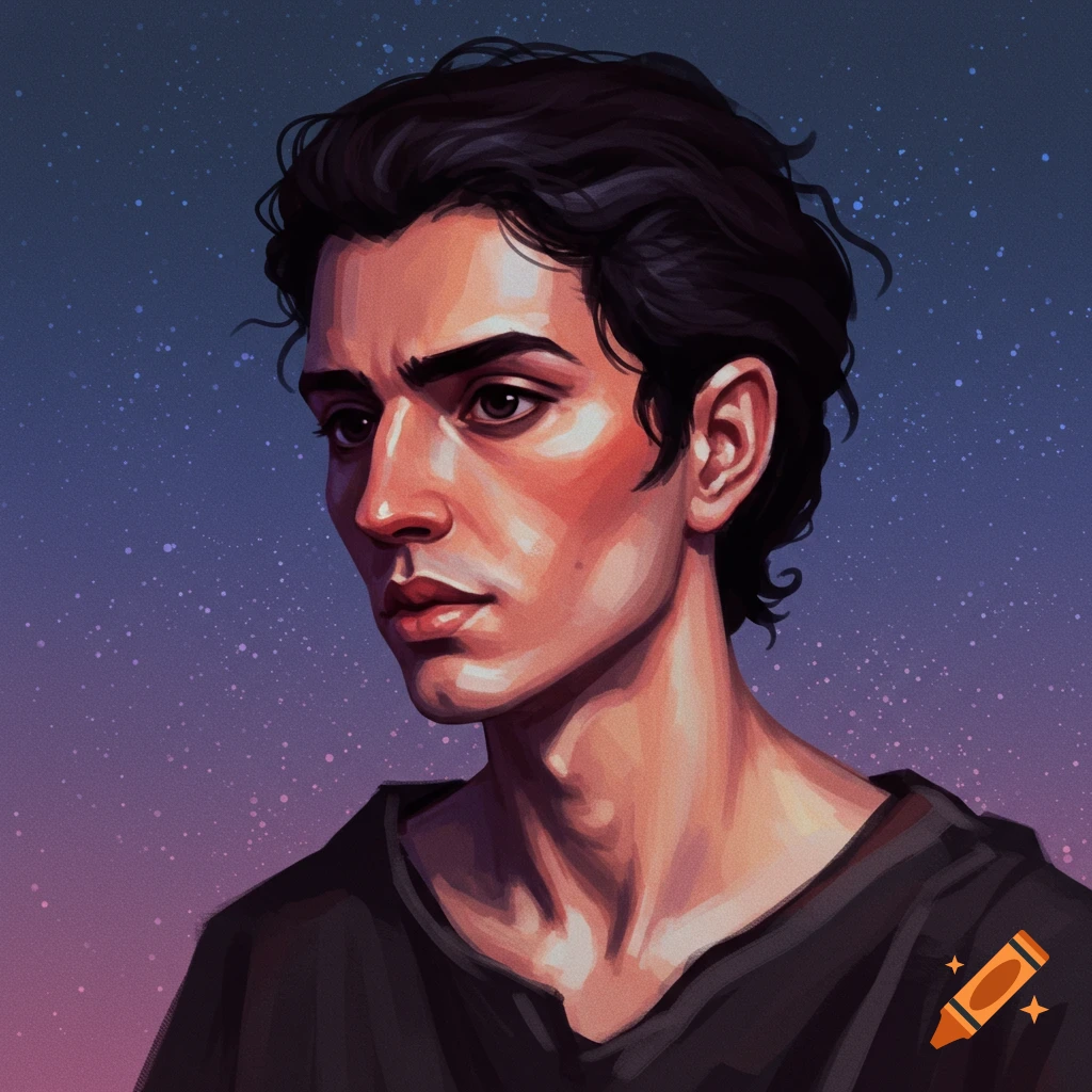 A man against a starry sky.
