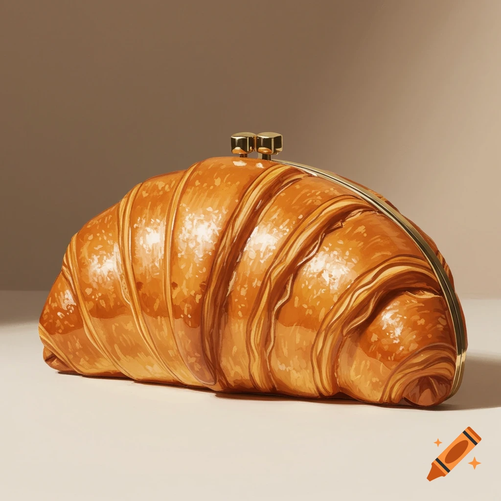 A brown acrylic clutch bag shaped like a croissant.