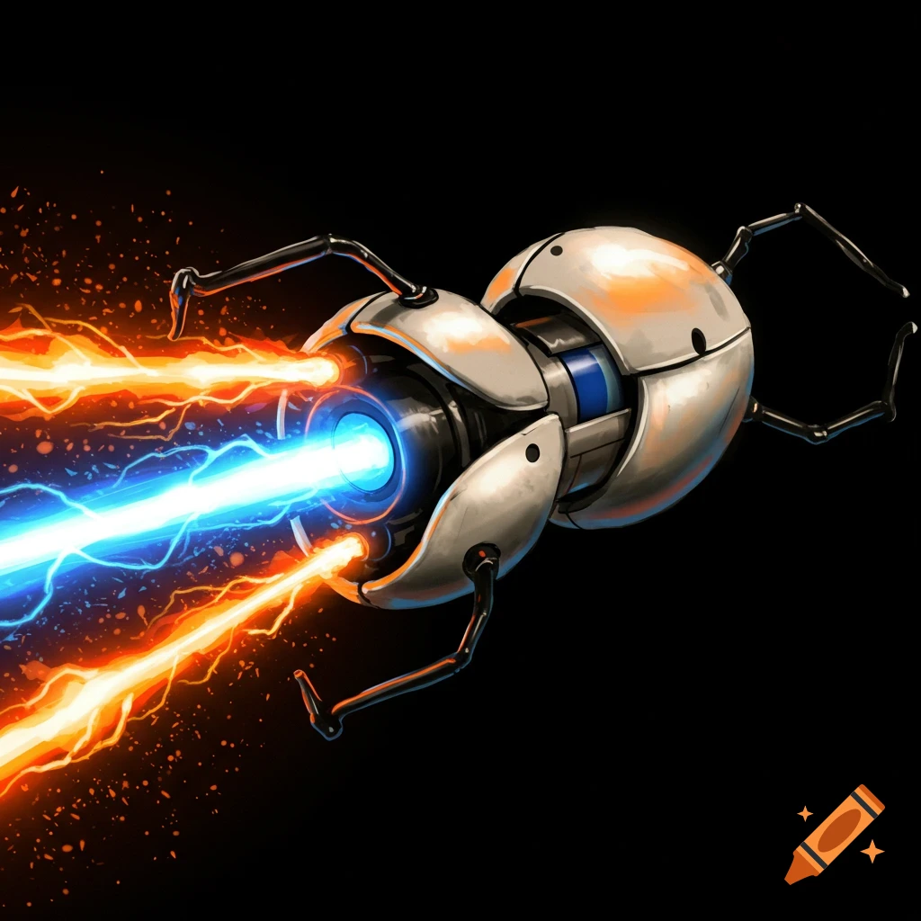 The Portal gun firing blue and orange energy beams.