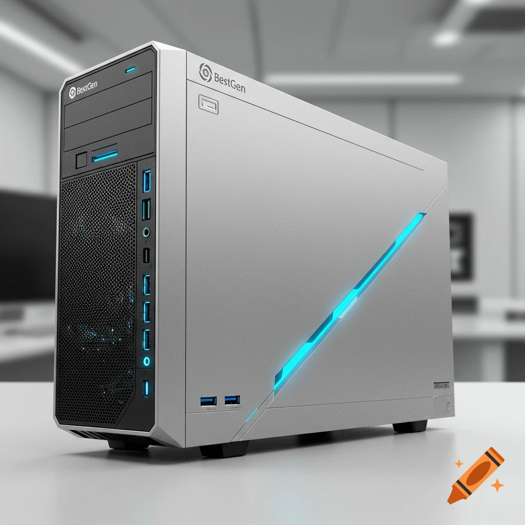 White computer tower with blue lighting accents
