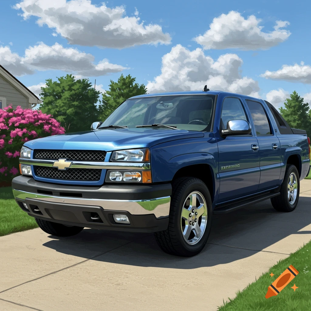 A blue Chevy Avalanche truck parked in a driveway