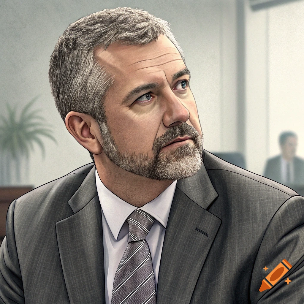 Portrait of a businessman in a suit looking up in an office.