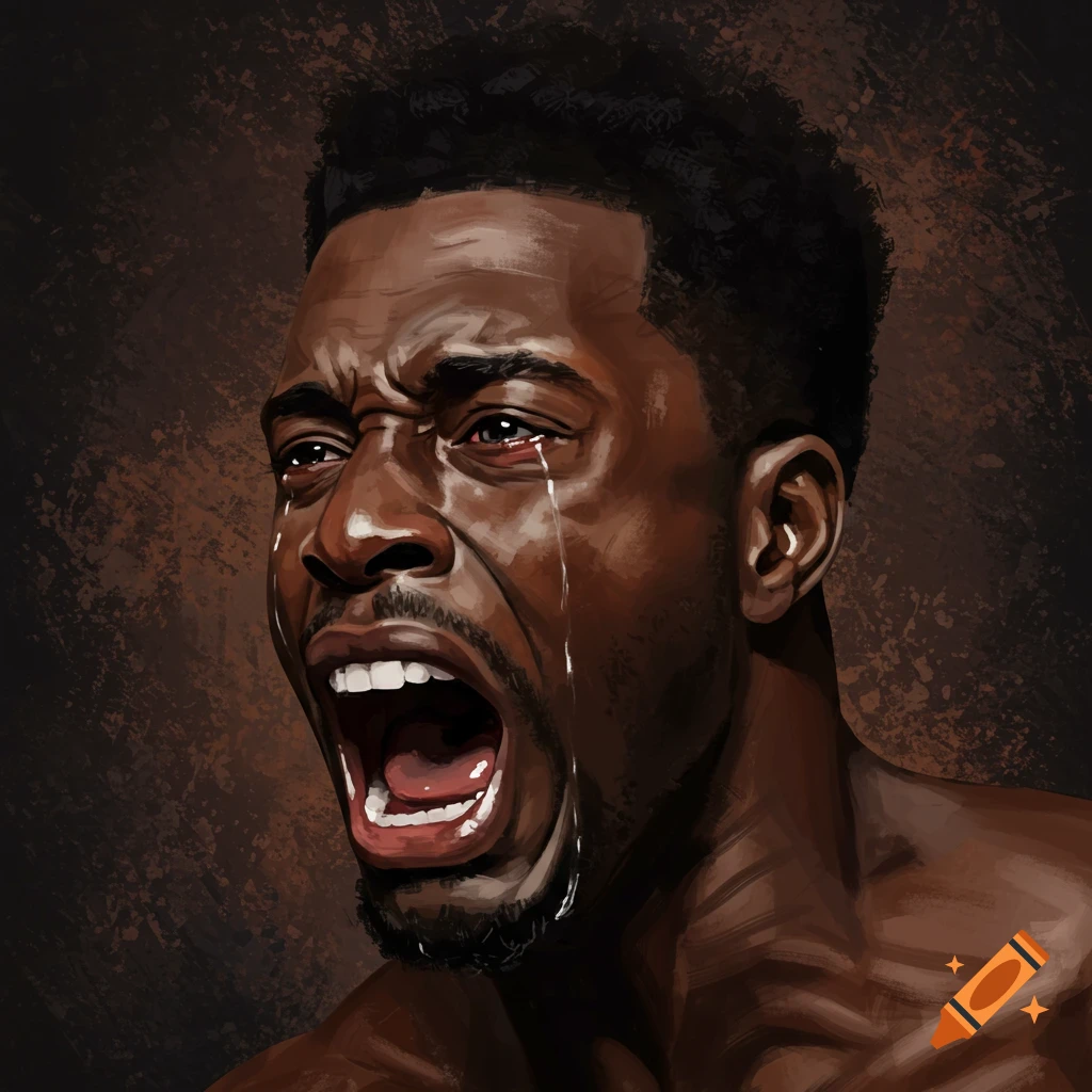 A Black man screaming intensely and crying
