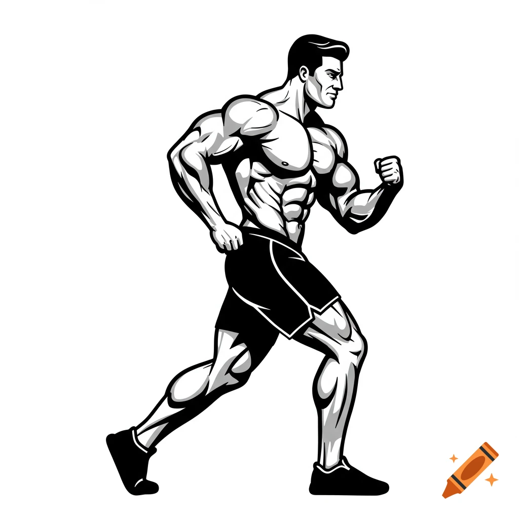 Vector illustration of a muscular man in shorts, running.