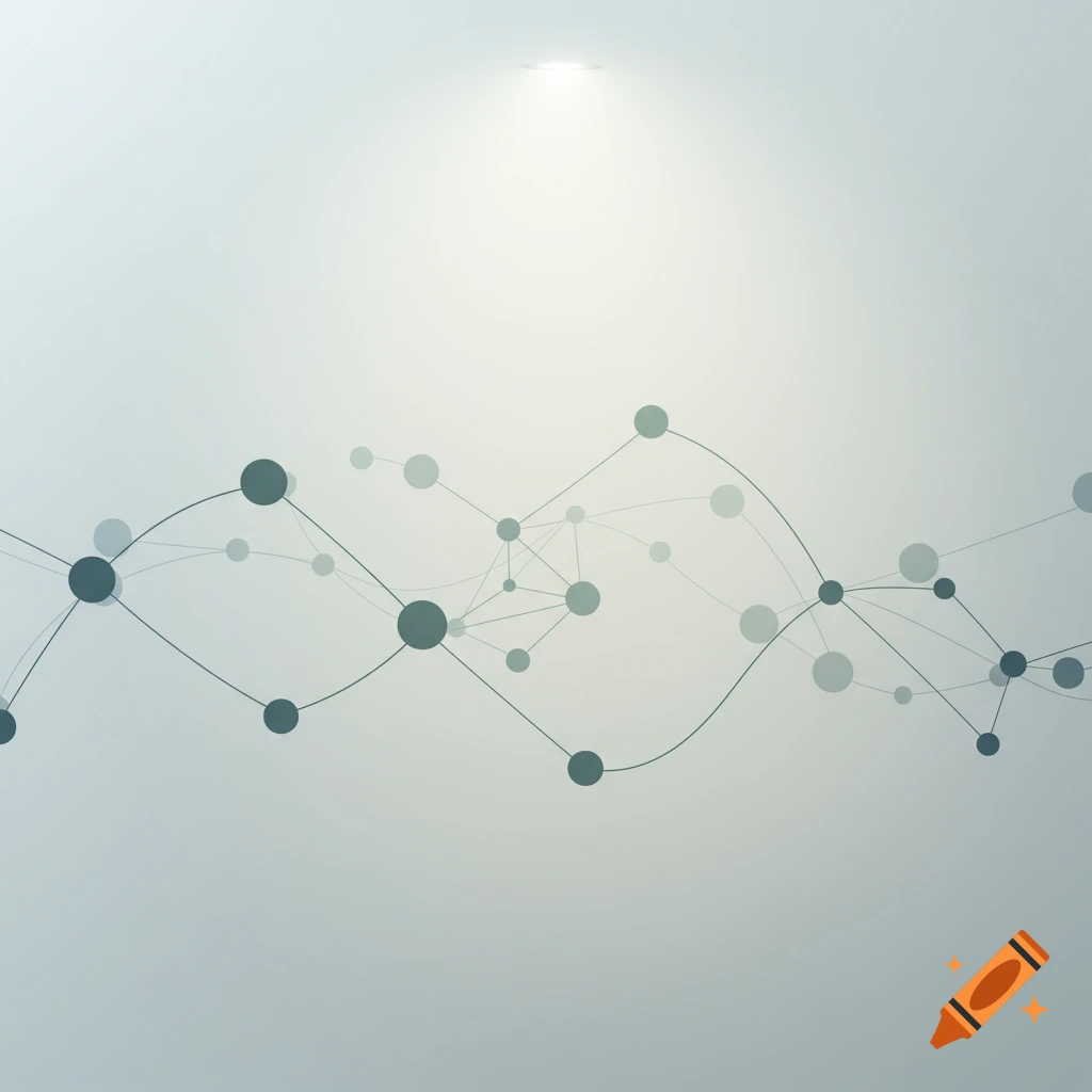 Abstract network of connected dots and lines on a light background.