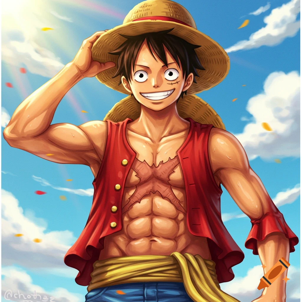 Portrait of a smiling man with black hair, wearing a red vest and blue shorts, holding a straw hat.