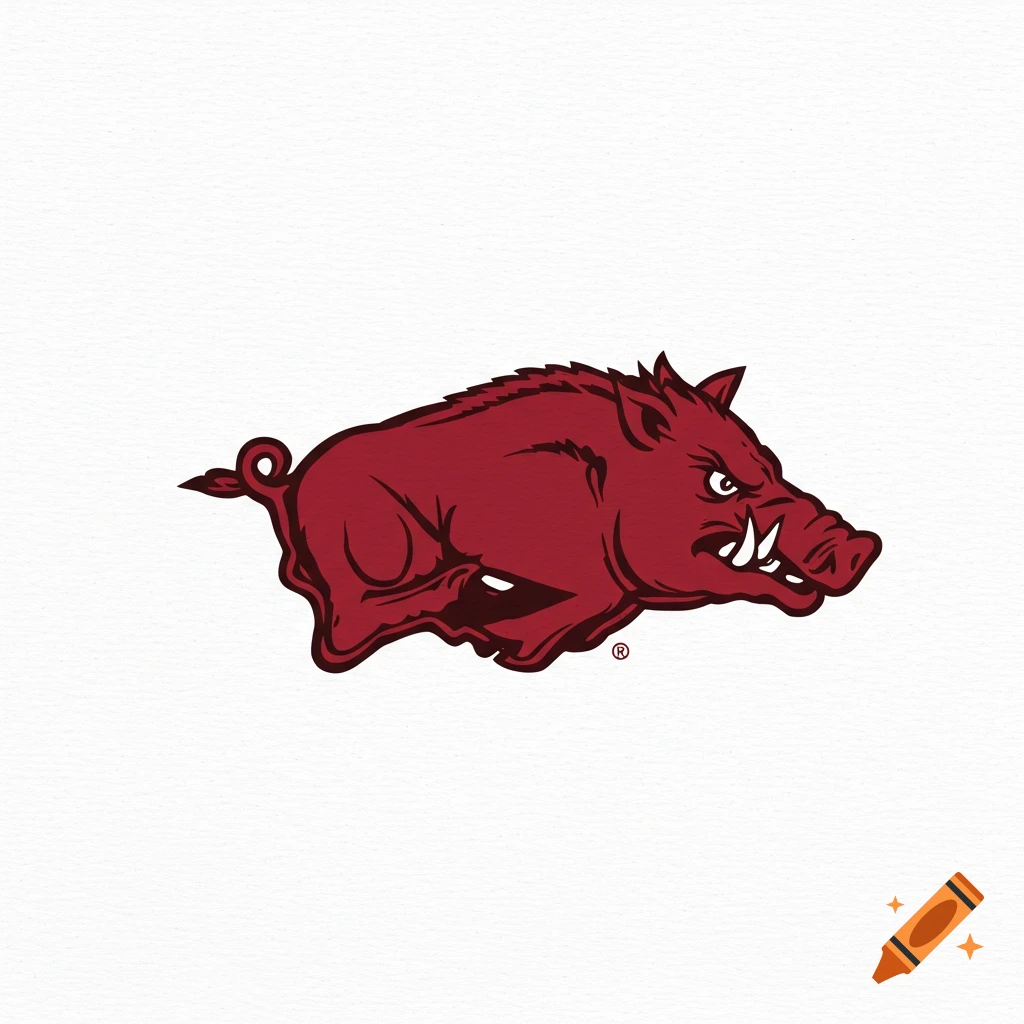 A stylized red razorback logo running.