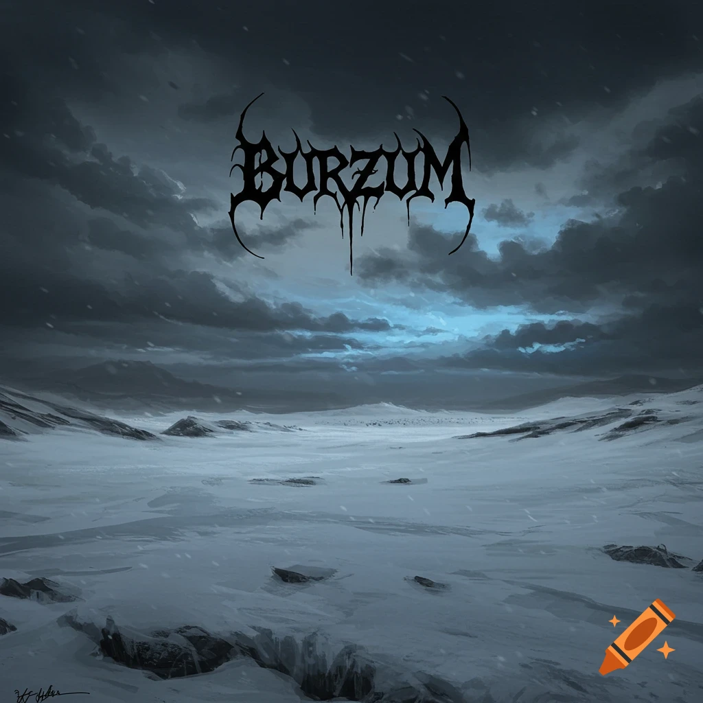 A dark snowy landscape under stormy clouds with the name BURZUM at the top.