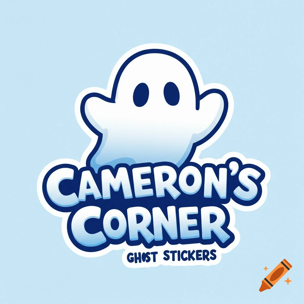 Logo featuring a cartoon ghost above the text 'CAMERON'S CORNER GHOST STICKERS'.