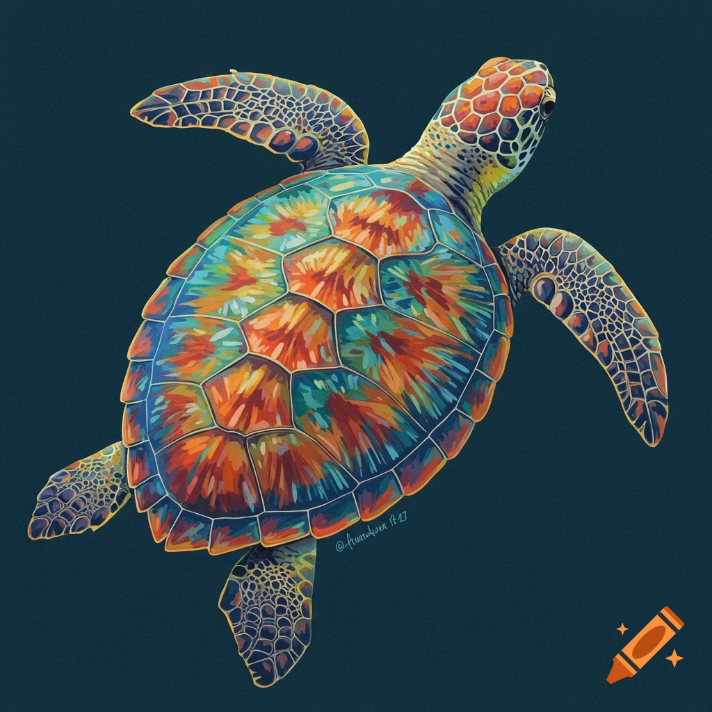 Vibrant painting of a sea turtle