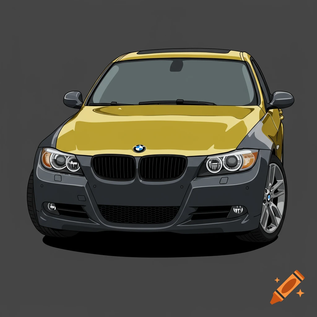 Vector illustration of a yellow and grey BMW car