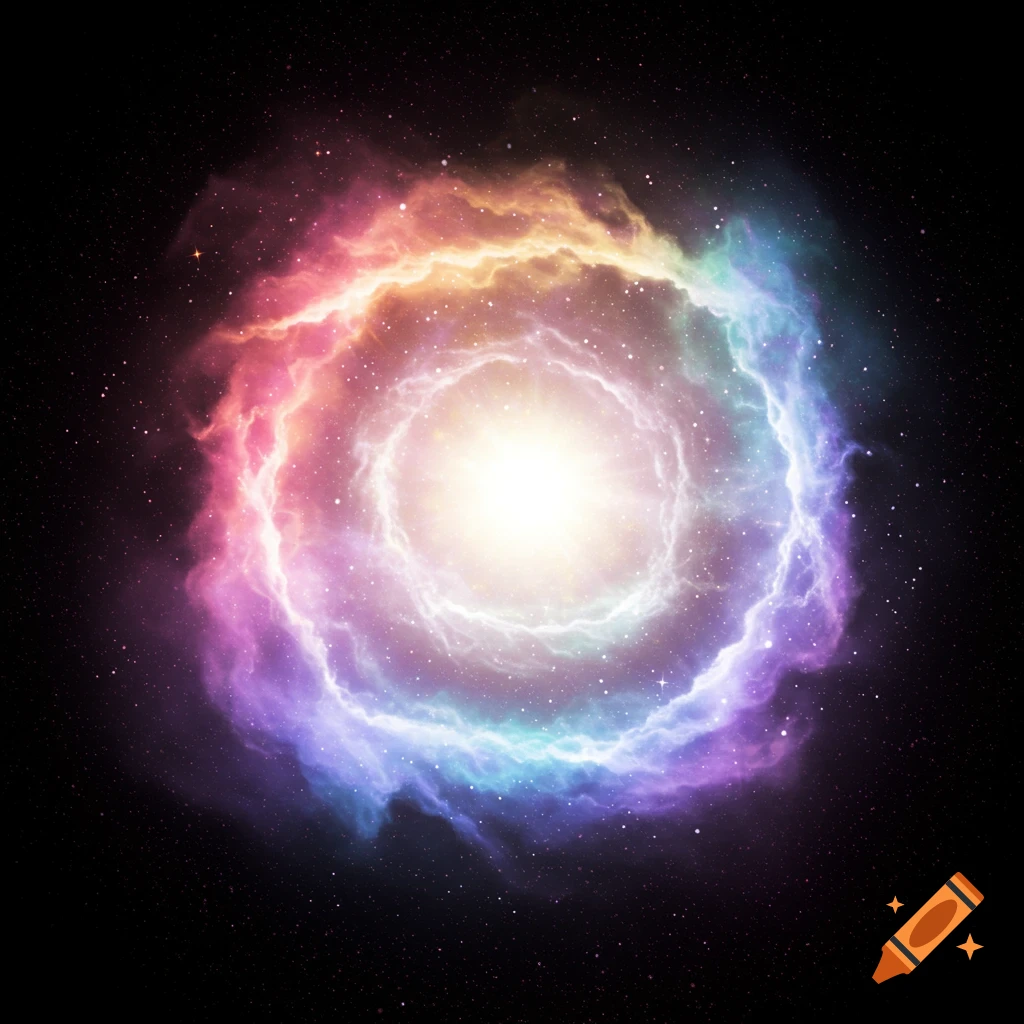 A vibrant nebula or vortex of colorful gas and stars in space.