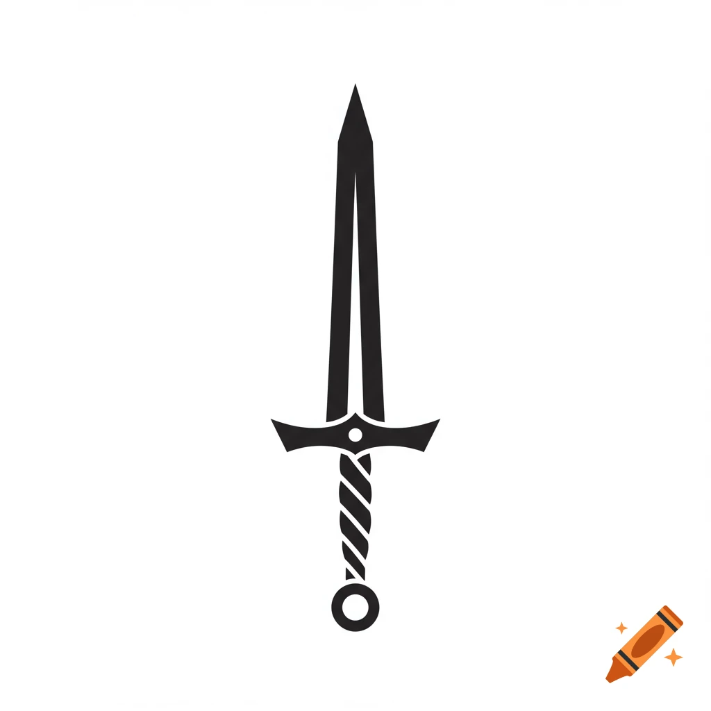 Black illustration of a sword on a white background.