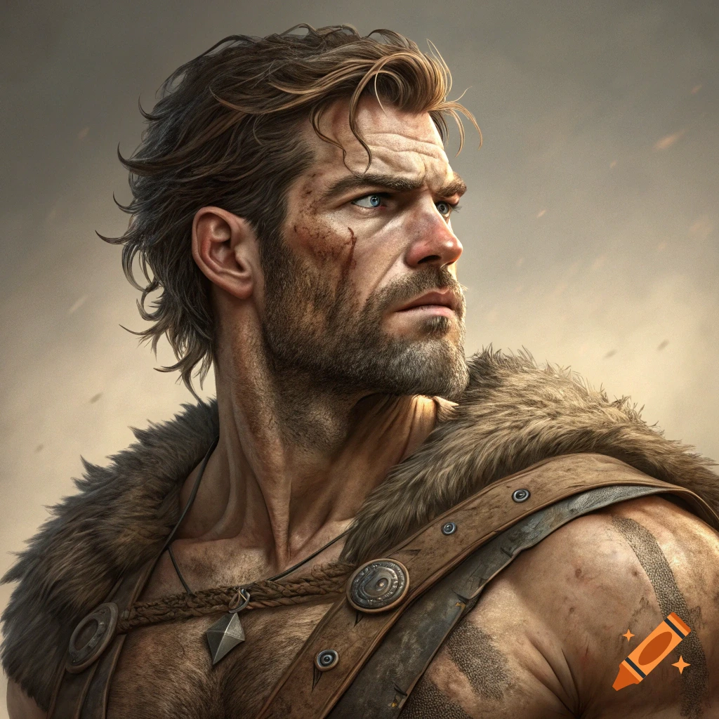Rugged man with beard and fur collar portrait