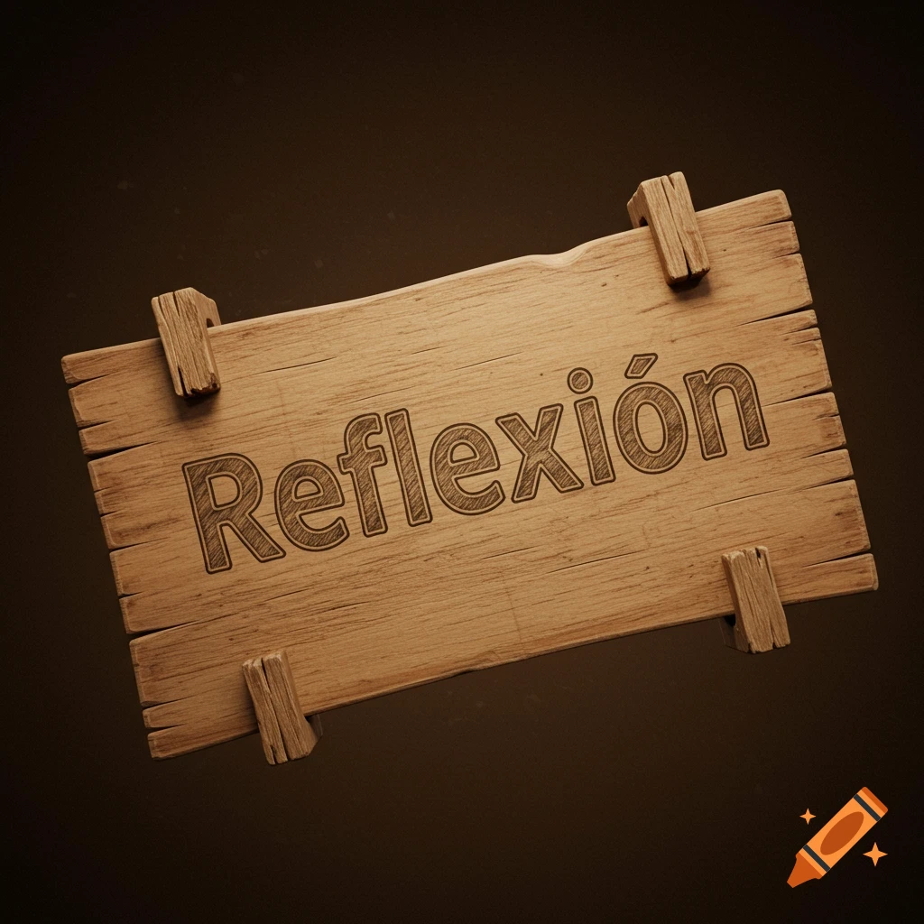 A rustic wooden sign with the Spanish word "Reflexión" carved into it.