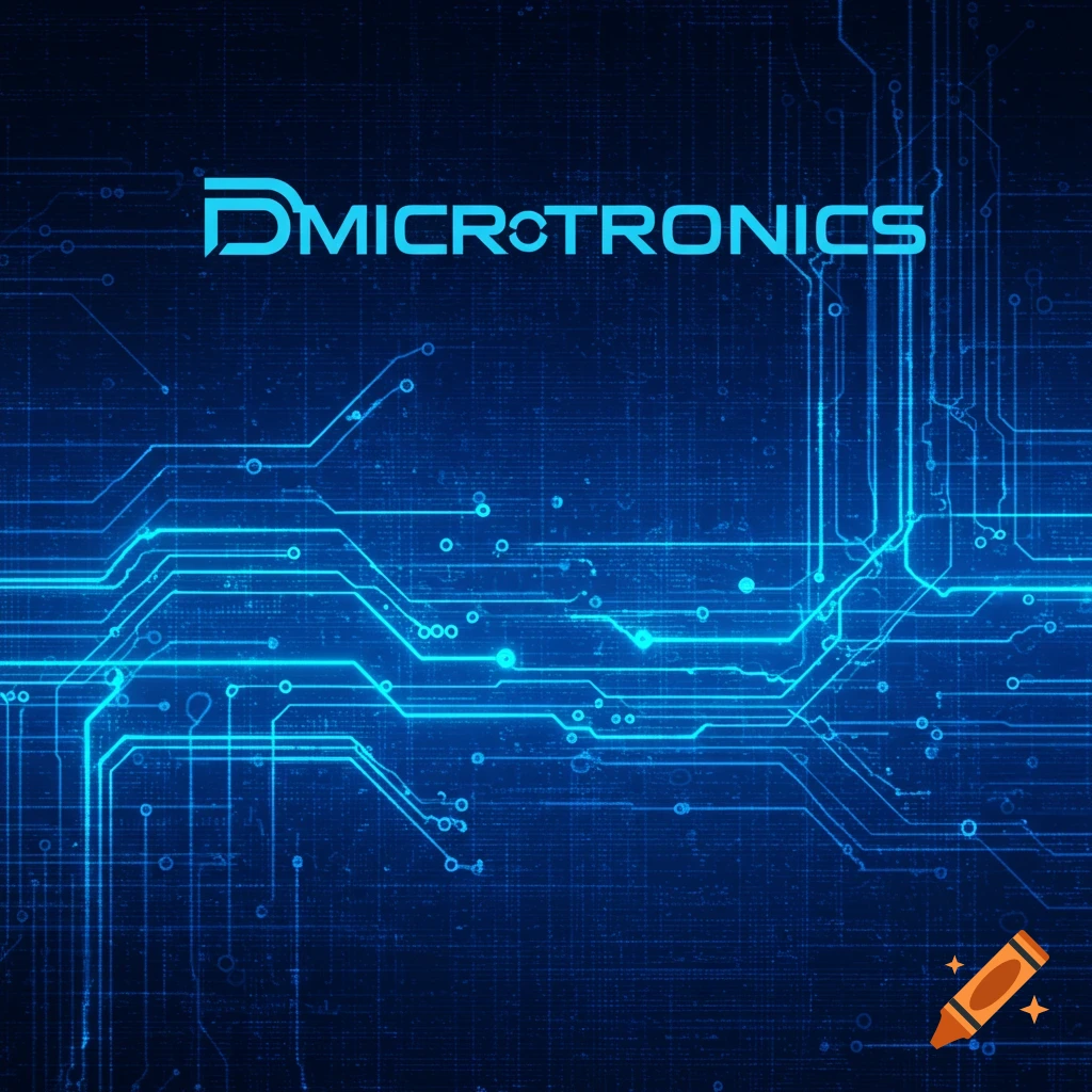 Blue background with circuit board lines and 'DMICROTRONICS' text.