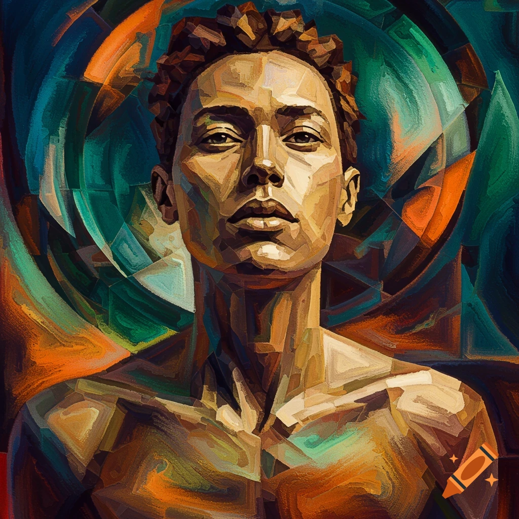 Abstract cubist portrait of a person in warm tones