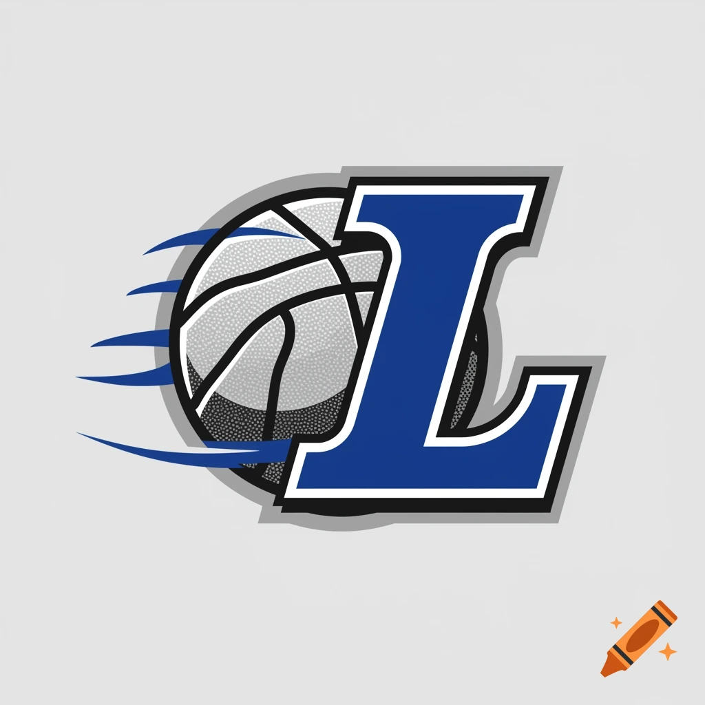 A sports logo featuring a stylized blue letter L and a basketball.