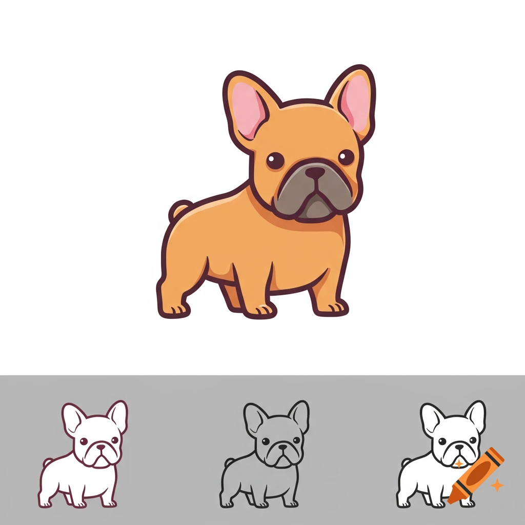 Cartoon logo of a French bulldog.