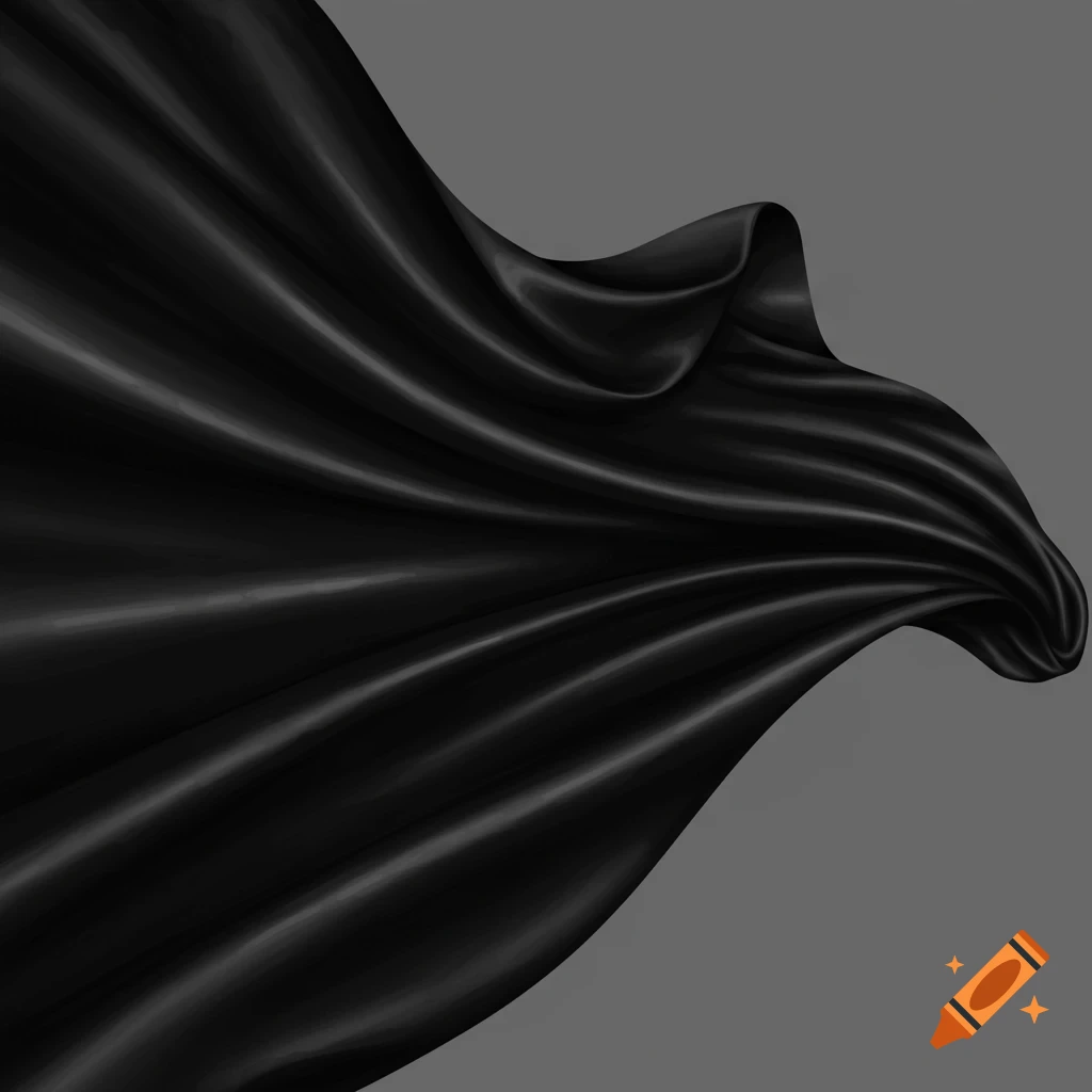 Flowing black silk fabric against a gray background.