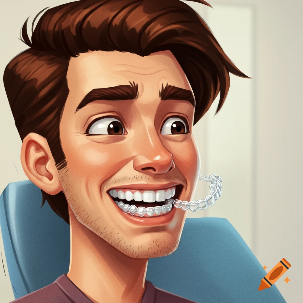 A man smiling awkwardly while wearing Invisalign.