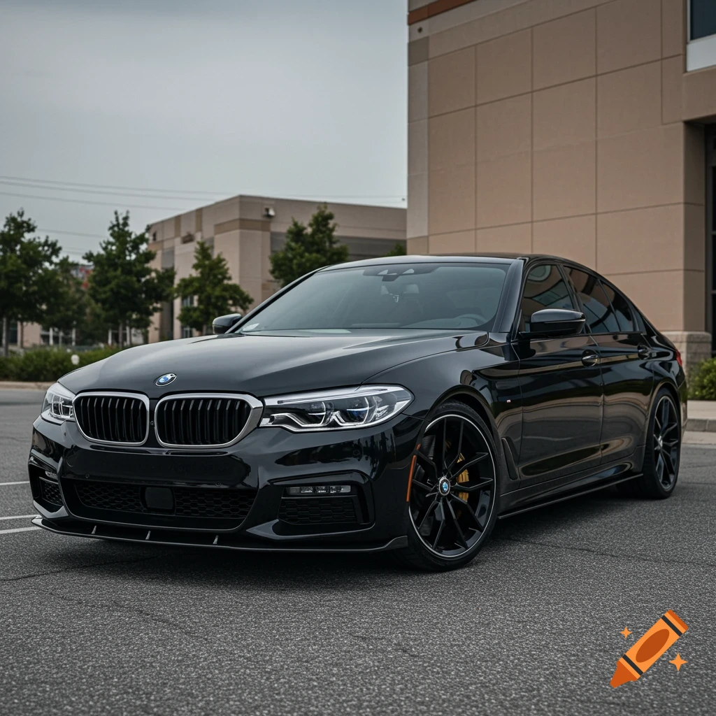 A black 2018 BMW 540i M Sport sedan parked in a lot.