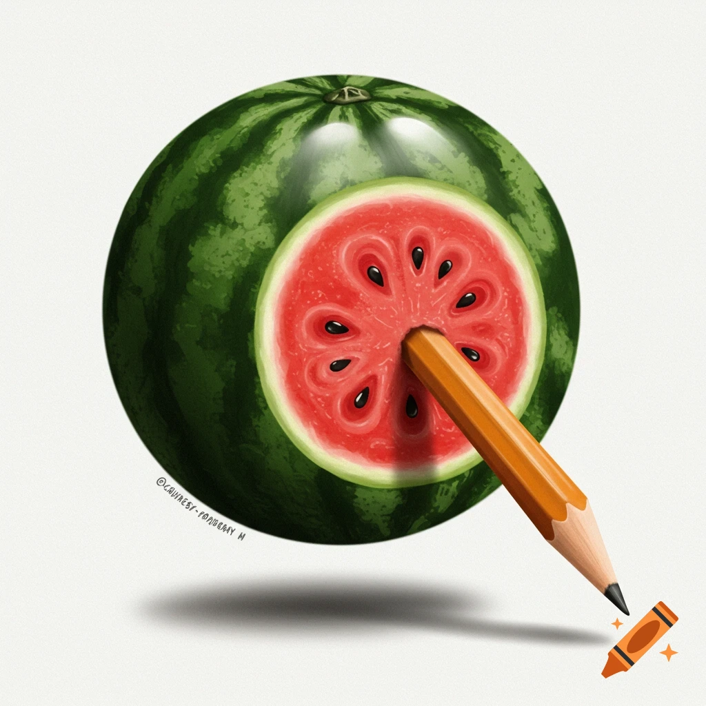 a watermelon with a pencil sticking in the center