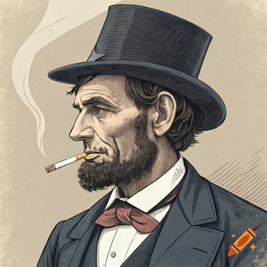 Illustration of Abraham Lincoln smoking a cigarette