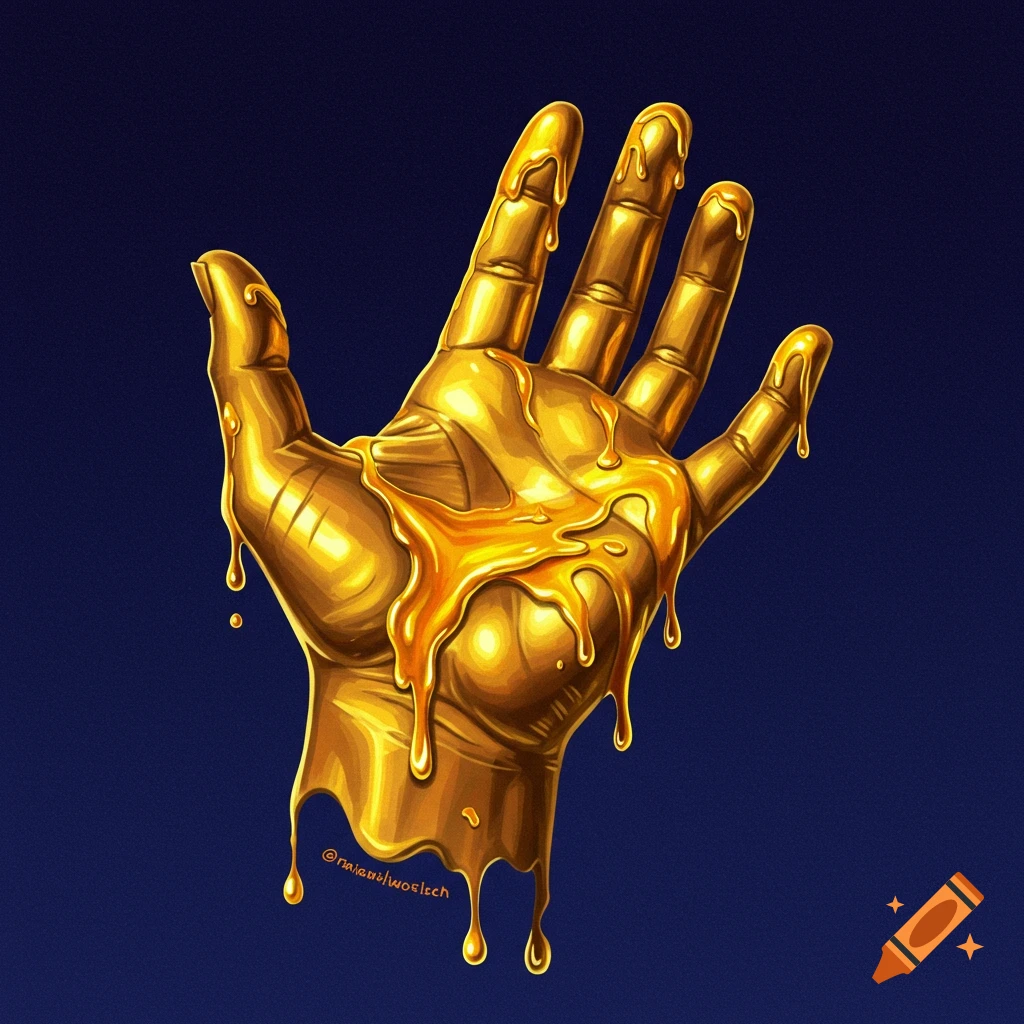 Golden hand with gold dripping off it