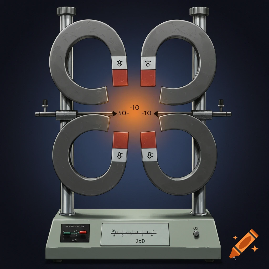 Lab instrument with four horseshoe magnets on a stand