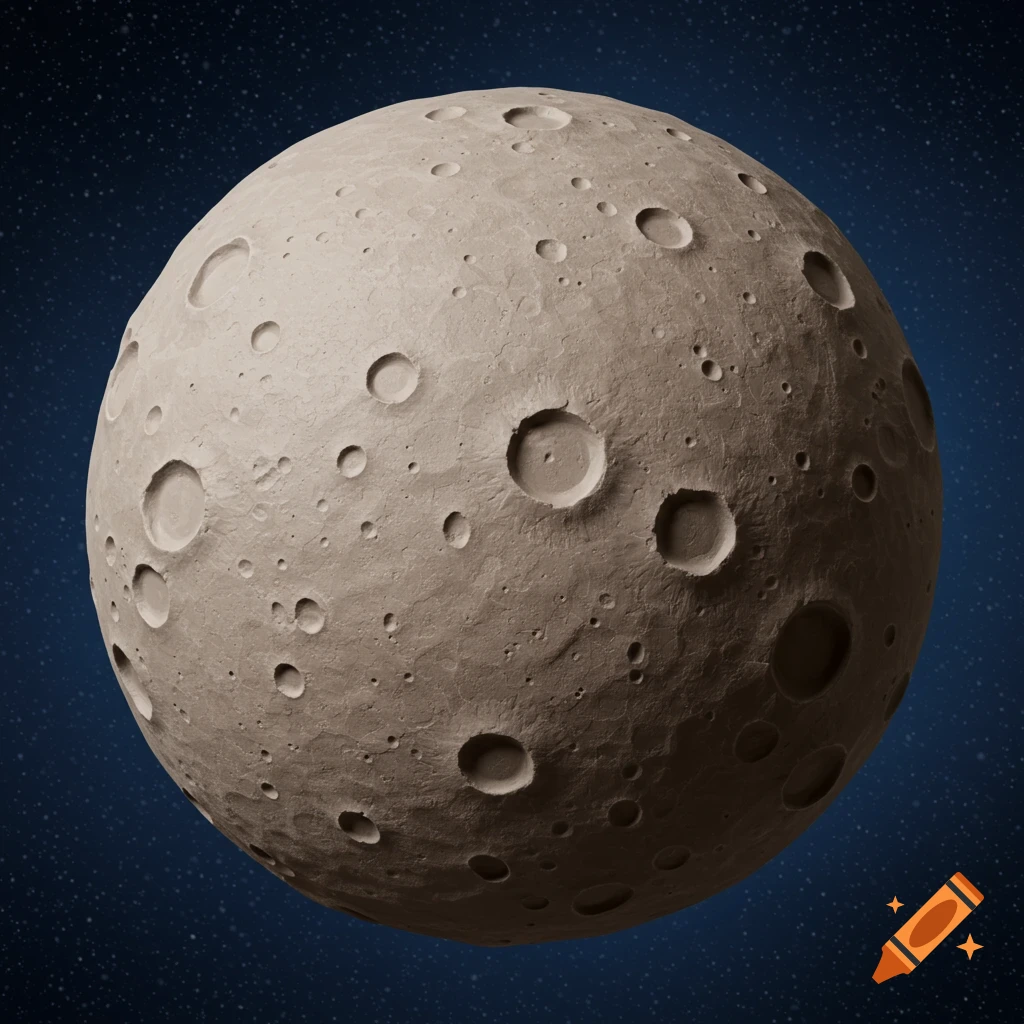A detailed clay model of the moon with visible craters against a dark blue starry background.