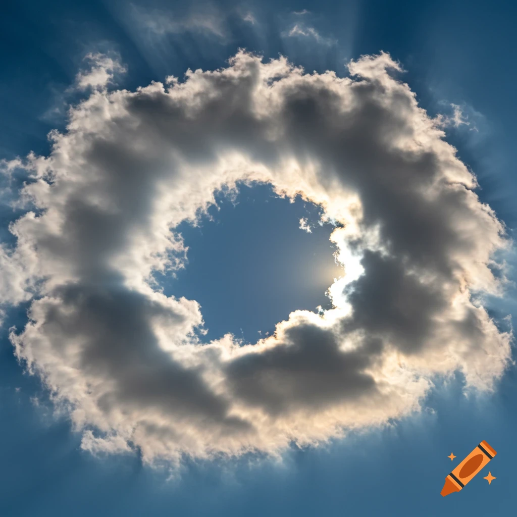 Clouds forming a ring with sun rays shining through the center