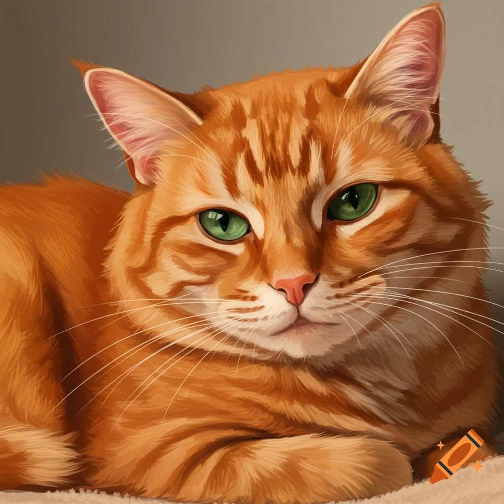 A close-up of an orange cat with green eyes looking to the side.