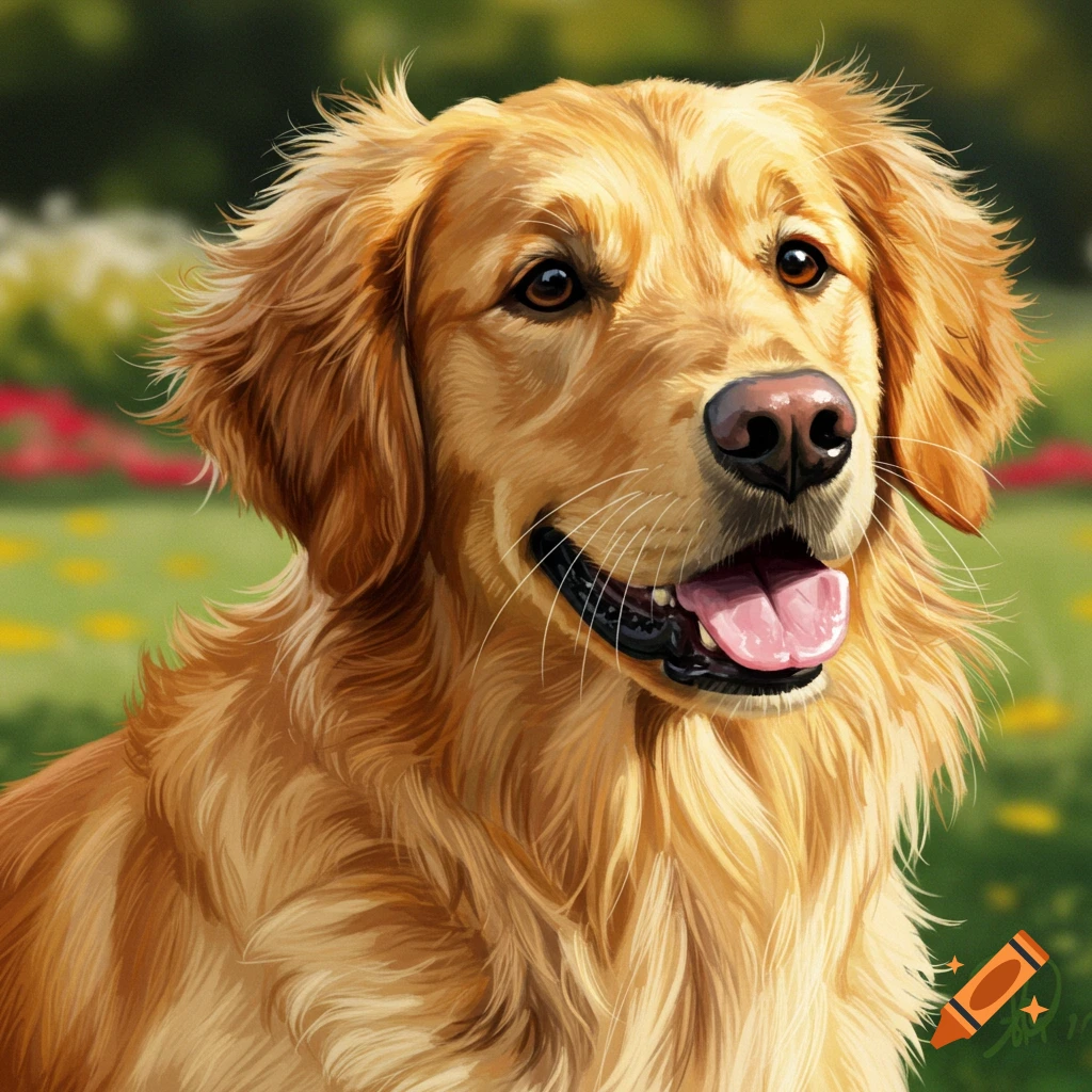 A golden retriever dog in a garden