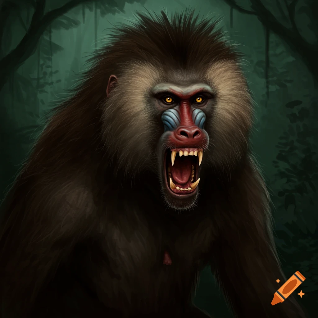 A scary baboon baring its teeth
