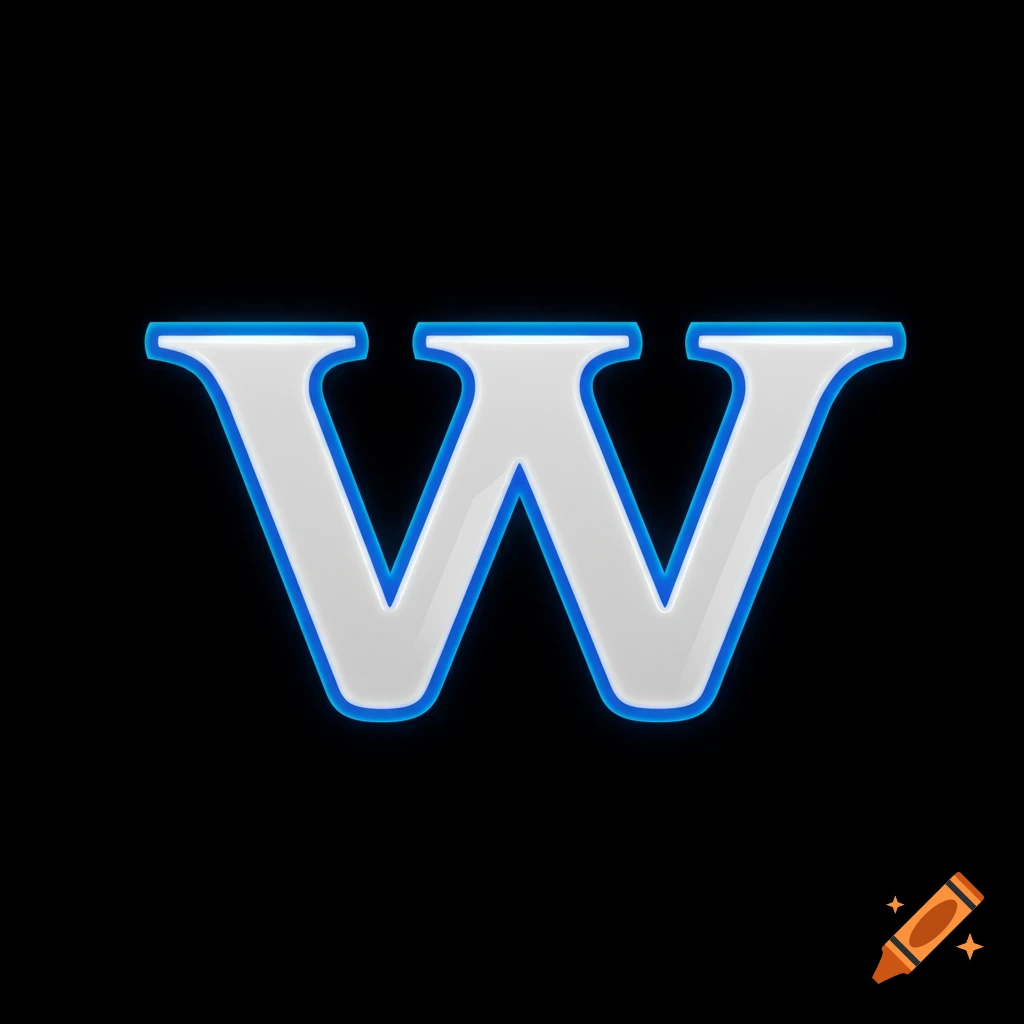 A white capital letter W with a blue outline against a black background.